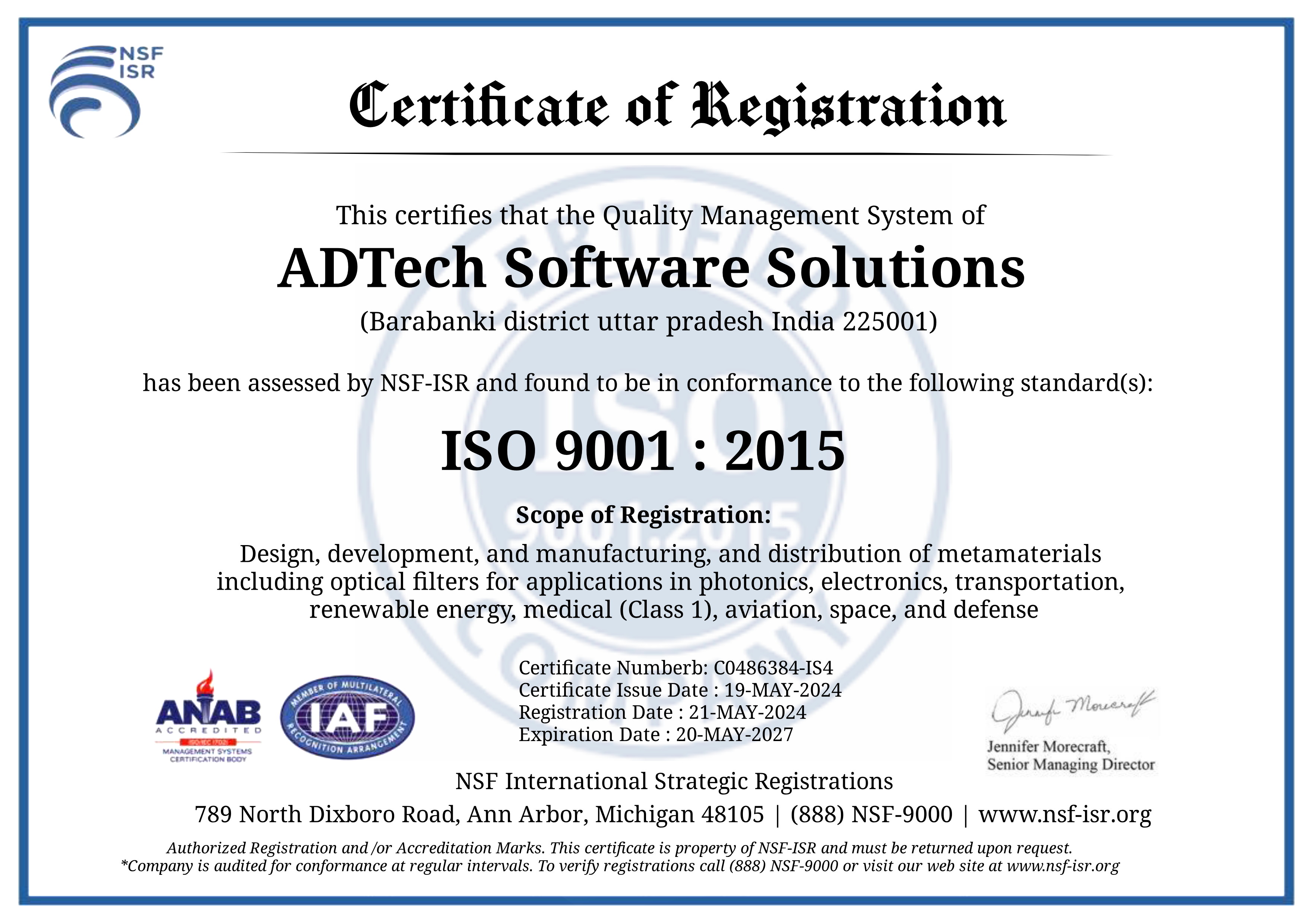 ISO 9001 Certificate